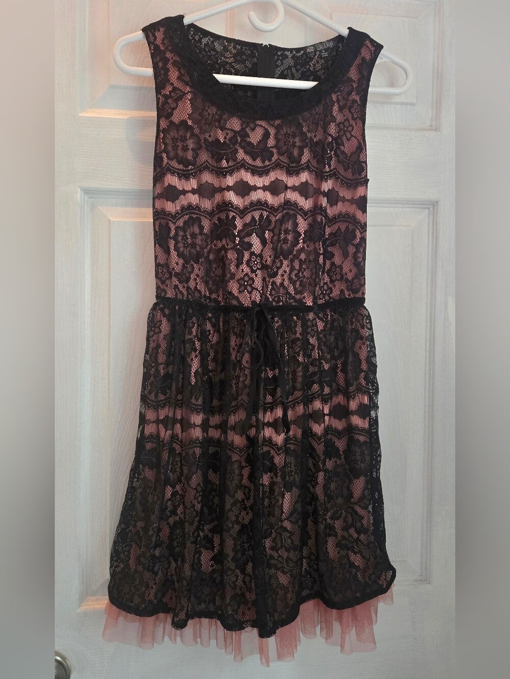 BeBop Black Floral Lace & Mauve Pink Tulle Mini Dress Size S